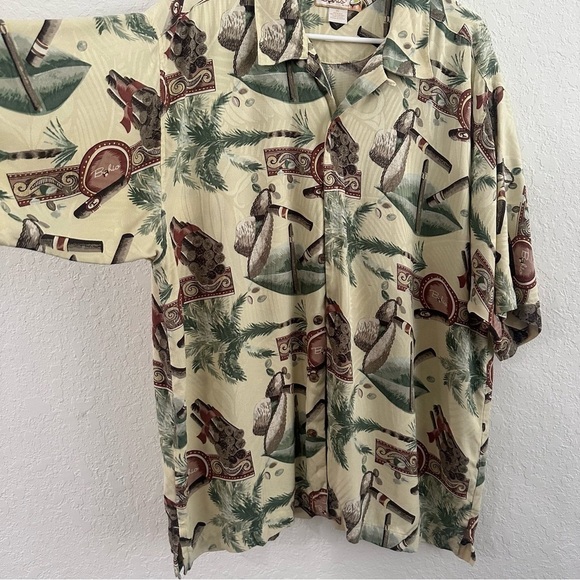 BAHIO BY IMP Men’s Button Down Shirt Short Sleeve Cigar Straw Hat XL 100% Silk - Picture 2 of 7